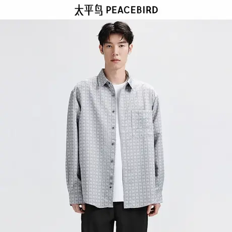 【小香风衬衫】太平鸟男装 休闲衬衫春夏老花外穿式衬衫图片