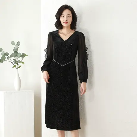 爱朴气质大码2023冬季新款胖mm显瘦高端设计感遮肚子休闲连衣裙商品大图