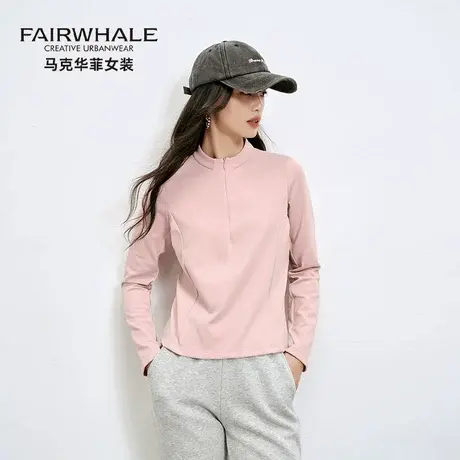 马克华菲天丝莱赛尔立领卫衣女秋新款内搭打底衫修身运动跑步上衣商品大图