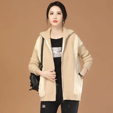 韩潮袭人立领针织拼接加厚棉衣棉服女2023冬季新款休闲百搭外套商品大图