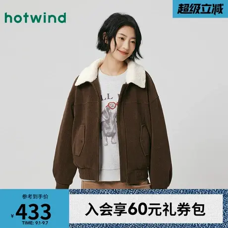 热风2025年冬季新款女士宽松翻领灯芯绒外套商品大图