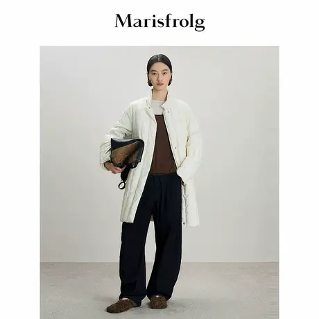 Marisfrolg玛丝菲尔2025冬新款立领肌理感米白色中长款宽松羽绒服商品大图