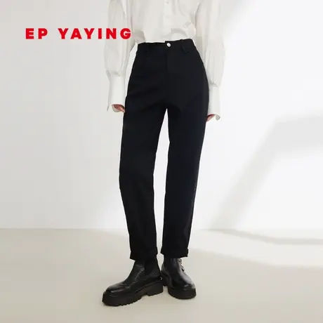 EP雅莹女装 松紧腰丝羊绒锥形加绒牛仔裤 2023秋冬新款J608A图片