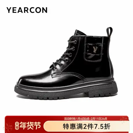 意尔康男鞋冬秋季真皮靴子高帮皮鞋男士工装马丁靴男款中帮骑士靴图片