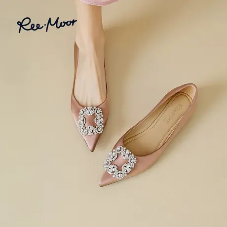 REEMOOR睿慕2023秋季新款水钻方扣蛋卷鞋软底尖头平底单鞋婚鞋女商品大图