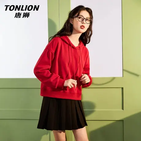 唐狮官方红色卫衣女2026新款春季马年帽衫短款帽衫外套新年战袍VC图片