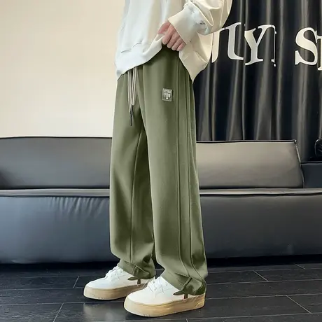 唐狮秋冬新款男休闲长裤宽松运动卫裤拼接潮流直筒阔腿裤子男生TE图片