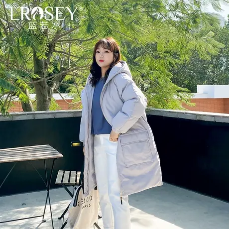 蓝若水大码女装韩版洋气胖mm冬装宽松连帽面包棉服减龄中长款棉衣商品大图