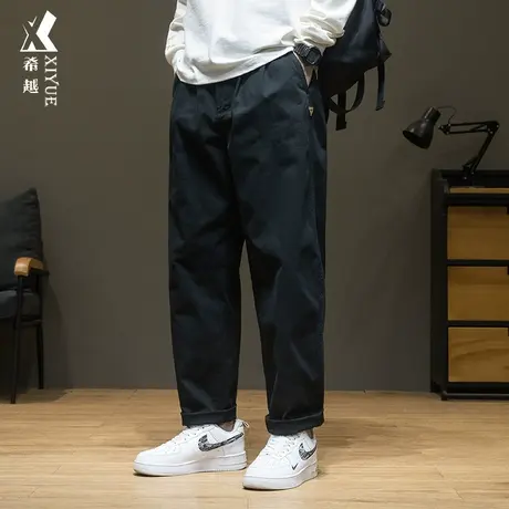 希越重磅休闲裤子男款宽松大码斜纹竹节黑色工装裤2023秋冬锥形裤商品大图