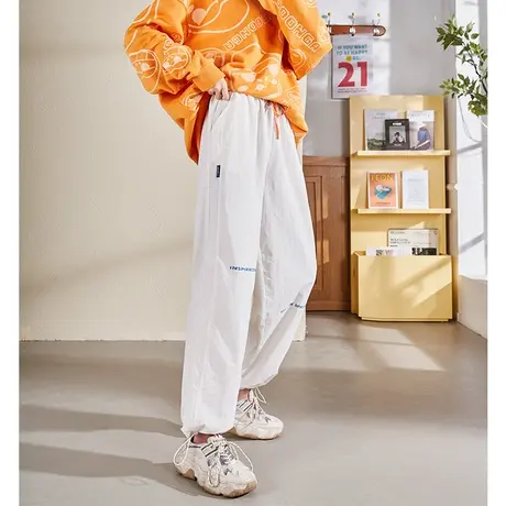 唐狮休闲裤女春新款潮流宽松运动裤高腰显瘦抽绳卫裤黑色裤子图片