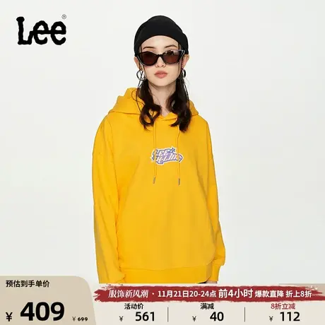 Lee23秋冬新品黄色Oversize女抓绒连帽卫衣宽松潮流LWT00732310图片