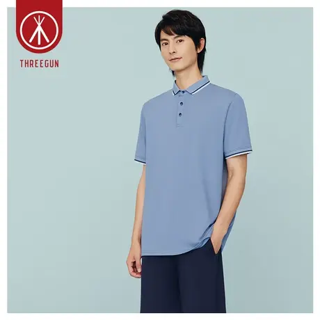 三枪男生POLO衫2023新品40支丝光棉弹力舒适透气翻领短袖男衫T恤商品大图