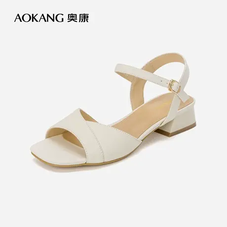 奥康女鞋 夏季气质方跟一字带仙女风露趾后空单鞋时尚凉鞋商品大图