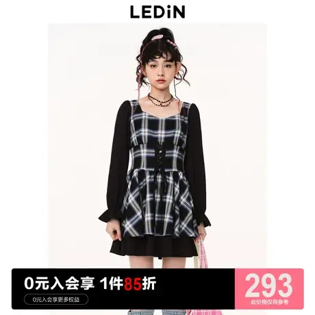 乐町甜辣绑带连衣裙2023春新款收腰格子裙C1FAD1401商品大图