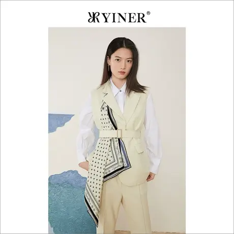 *YINER音儿女装夏季收腰带丝巾西装领马甲图片