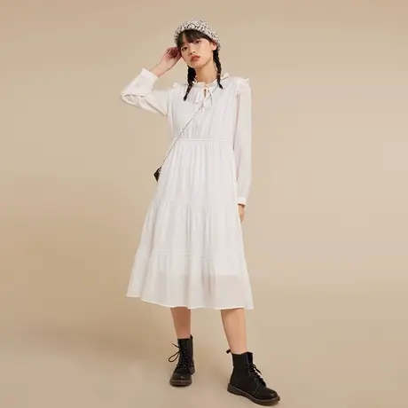 尔给仙女初恋裙子秋季新款气质法式荷叶边长袖连衣裙赫本风超仙图片