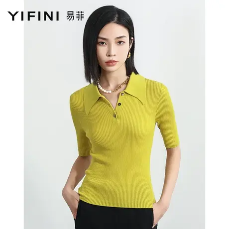 Yifini/易菲合体短款含真丝毛衫女夏装新款修身显瘦针织衫商品大图