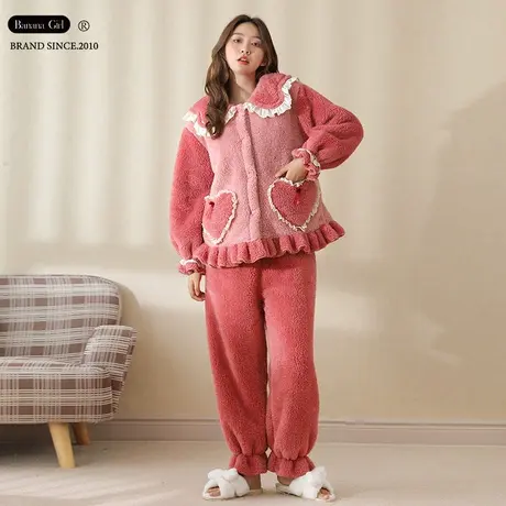 Bananagirl睡衣女冬季新款长袖开衫甜美少女风加厚保暖家居服女套商品大图