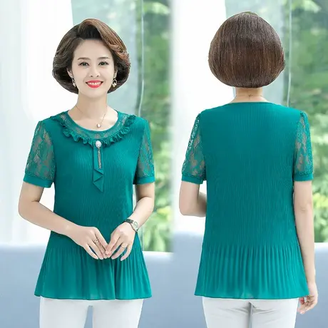 中老年女装2021新款夏装妈妈雪纺衫短袖遮肚上衣 中年中袖t恤小衫图片