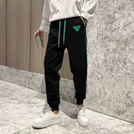 拼色条纹男裤子小众春季ins高街休闲裤学生韩版潮流束脚运动裤商品大图