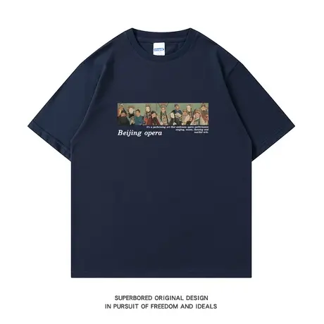 国潮传统京剧人物印花短袖t恤男夏季潮流纯棉宽松休闲半袖体恤衫商品大图