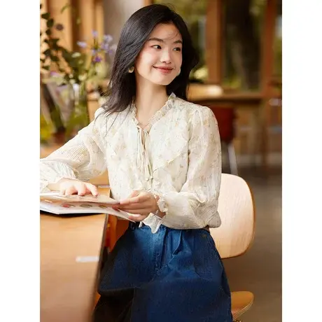 时尚气质碎花长袖衬衫2023年秋季新款淑女温柔甜美显瘦通勤上衣图片