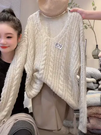 法式慵懒风软糯套头毛衣女秋装新款镂空设计感小众针织衫百搭上衣图片