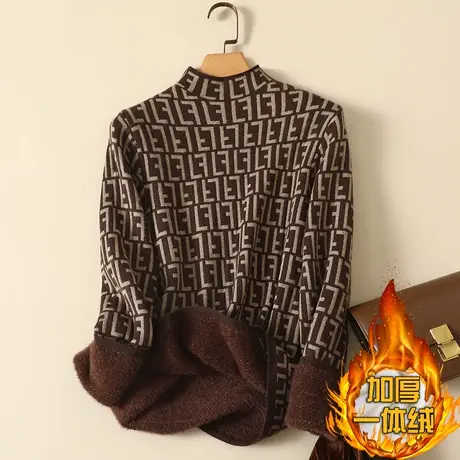 一体绒半高领毛衣女2023年秋冬新款加绒加厚宽松内搭针织打底衫女商品大图