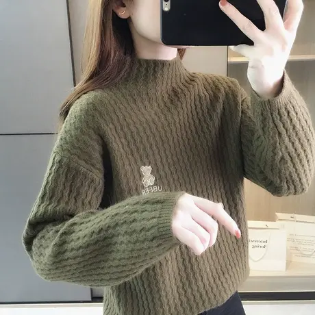 秋冬季新款半高领套头复古麻花毛衣女装爆款打底衫宽松慵懒风图片