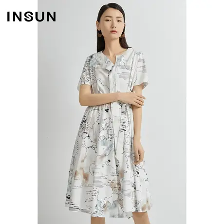 INSUN恩裳线上专选夏季印花小清新休闲纯棉连衣裙图片