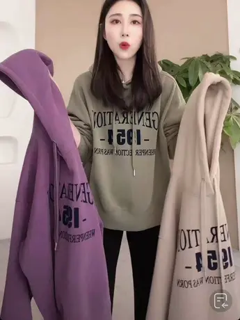 小个子长袖连帽卫衣女秋冬新款休闲宽松bf慵懒风ins加绒加厚上衣图片