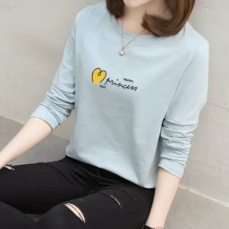纯棉春装2023年新款洋气打底衫春夏内搭韩版长袖t恤女蓝色上衣潮图片
