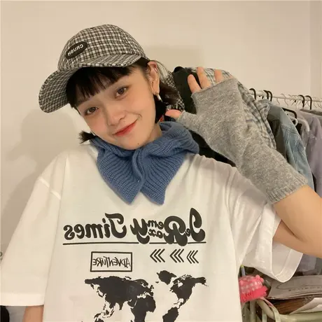 红续2023春夏新款韩版宽松盐系ulzzang纯棉短袖T恤女美式复古上衣商品大图