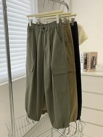 工装风松紧高腰直筒休闲裤宽松阔腿显瘦百搭小个子束脚裤2023秋款商品大图