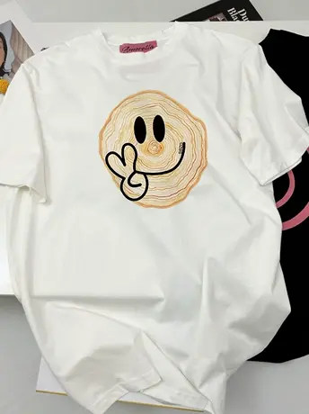 欧货白色仿棉短袖正肩t恤女2023新款夏季小众设计感显瘦宽松上衣商品大图