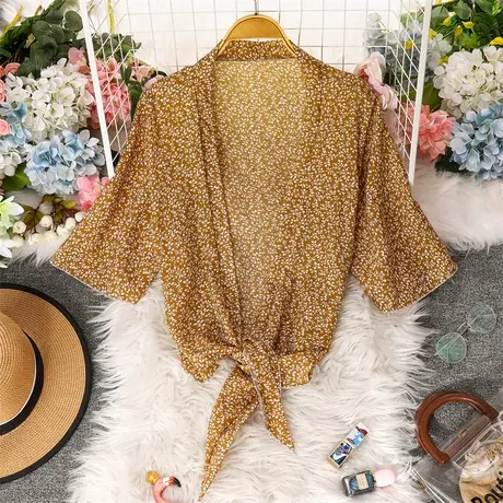 春秋薄款雪纺冰丝开衫长袖夏季黑色外搭短款空调衫防晒披肩上衣女图片