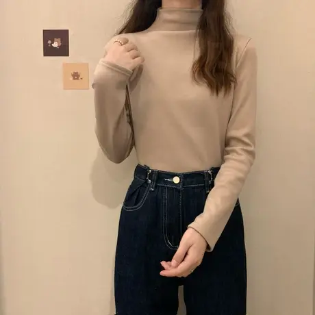 半高领加绒加厚打底衫女秋冬内搭洋气2024年新款德绒磨毛保暖上衣商品大图