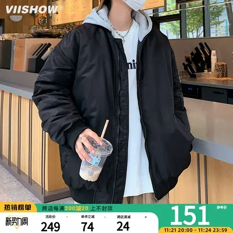 VIISHOW美式假两件棉衣潮流男潮新款外套男生宽松休闲男连帽棉服图片