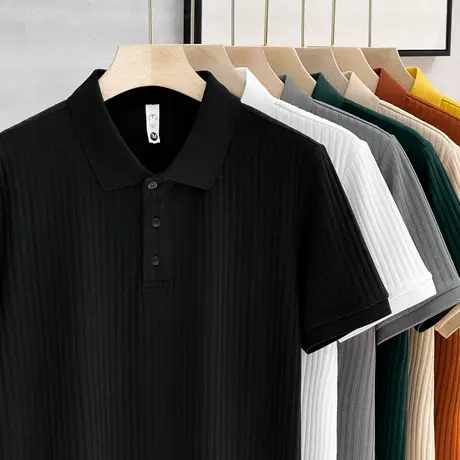 高端肌理感polo衫男短袖夏季潮牌纯色保罗衫翻领轻熟风男有领t恤商品大图