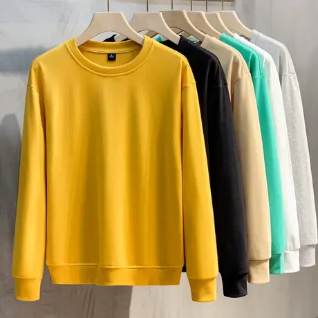 2023春秋新款韩版潮流圆领卫衣男士打底衫长袖T恤纯色上衣服ins商品大图