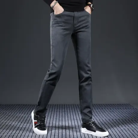 高端秋季牛仔裤男2023新款直筒宽松深灰百搭弹力水洗男士长裤中年图片