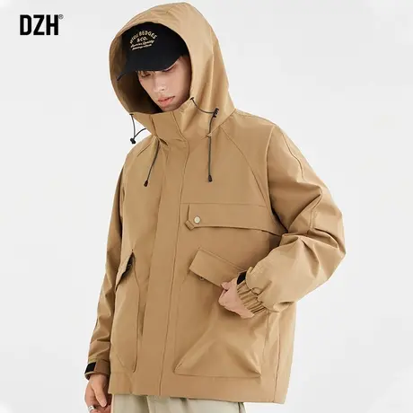 男士卡其色冲锋衣男风衣外套男款春秋款潮牌男装2023新款连帽上衣商品大图
