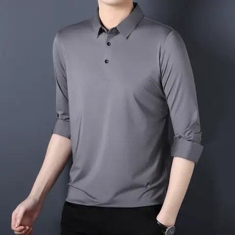 男士夏季商务休闲纯色polo衫上衣百搭潮流男装2023新款帅气套头衫商品大图