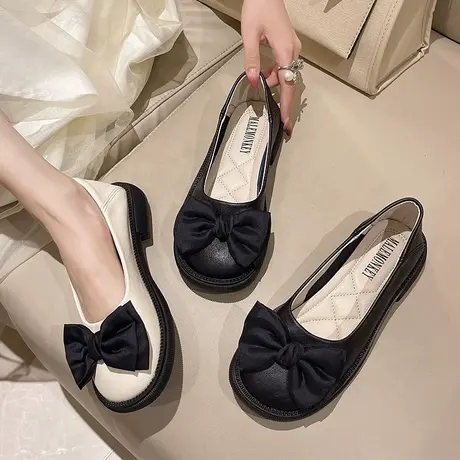 春季jk法式玛丽珍乐福鞋女鞋2023新款蝴蝶结单鞋百搭英伦风小皮鞋商品大图
