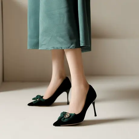 尖头高跟鞋女细跟2024年春夏季新款法式女神范蝴蝶结水钻浅口单鞋图片