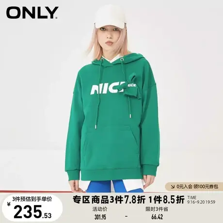 【买5免1】ONLY奥莱夏季时尚百搭字母印花连帽落肩宽松卫衣女商品大图