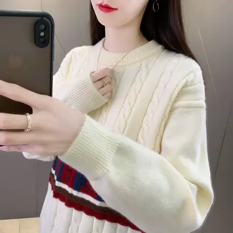 麻花毛衣女款2023新款秋冬内搭上衣宽松洋气外穿加厚针织衫打底衫图片