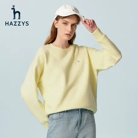Hazzys哈吉斯2022新款女士圆领长袖卫衣韩版休闲宽松春夏上衣女潮图片
