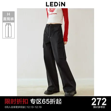 乐町美式工装长裤女24年春季新品宽松简约阔腿裤纯棉显瘦休闲裤子商品大图