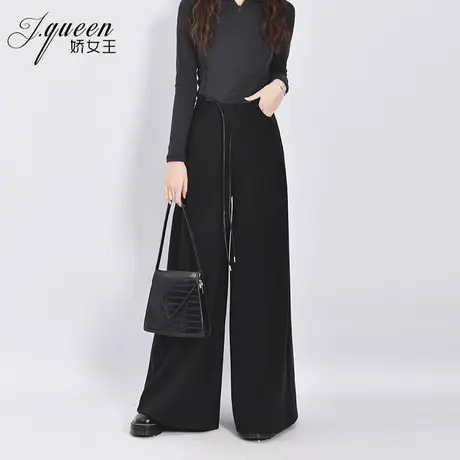 阔腿裤女2025春季新款时尚休闲百搭系带设计感高腰垂感拖地长裤子商品大图